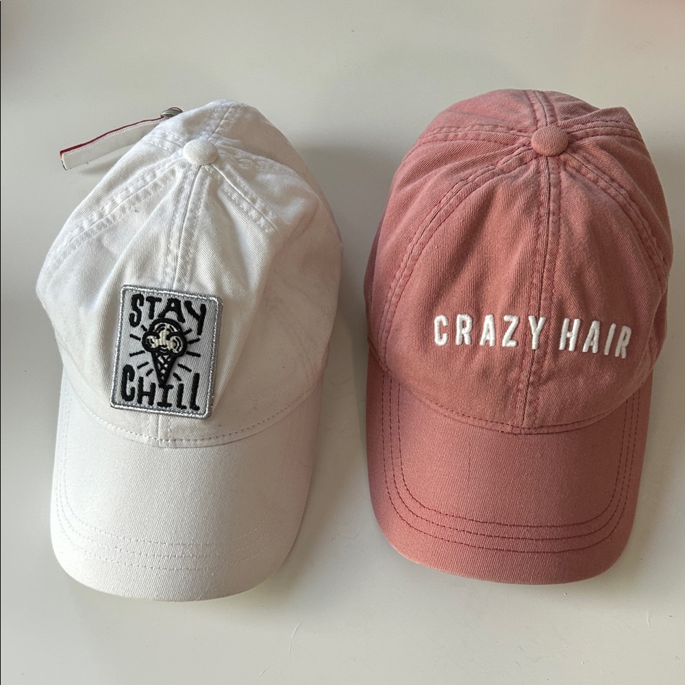 American Eagle Outfitters Pink "Crazy Hair" and “Stay Chill” Baseball Hats